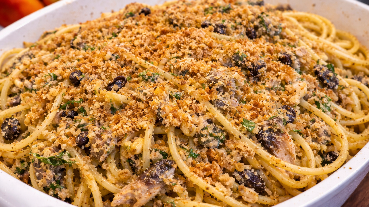 Pasta con le sarde siciliana con finocchietto e muddica atturrata
