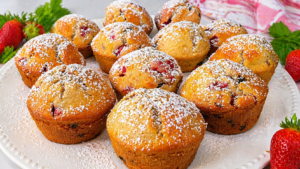 Muffin con gocce di cioccolato e fragole