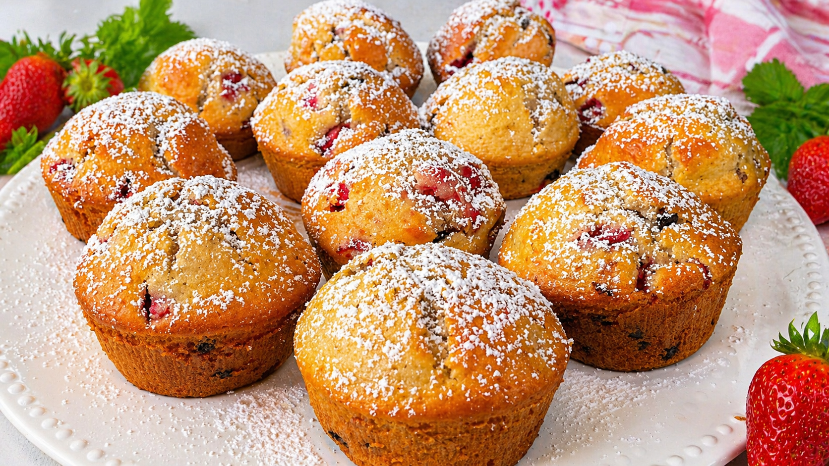 Muffin con gocce di cioccolato e fragole