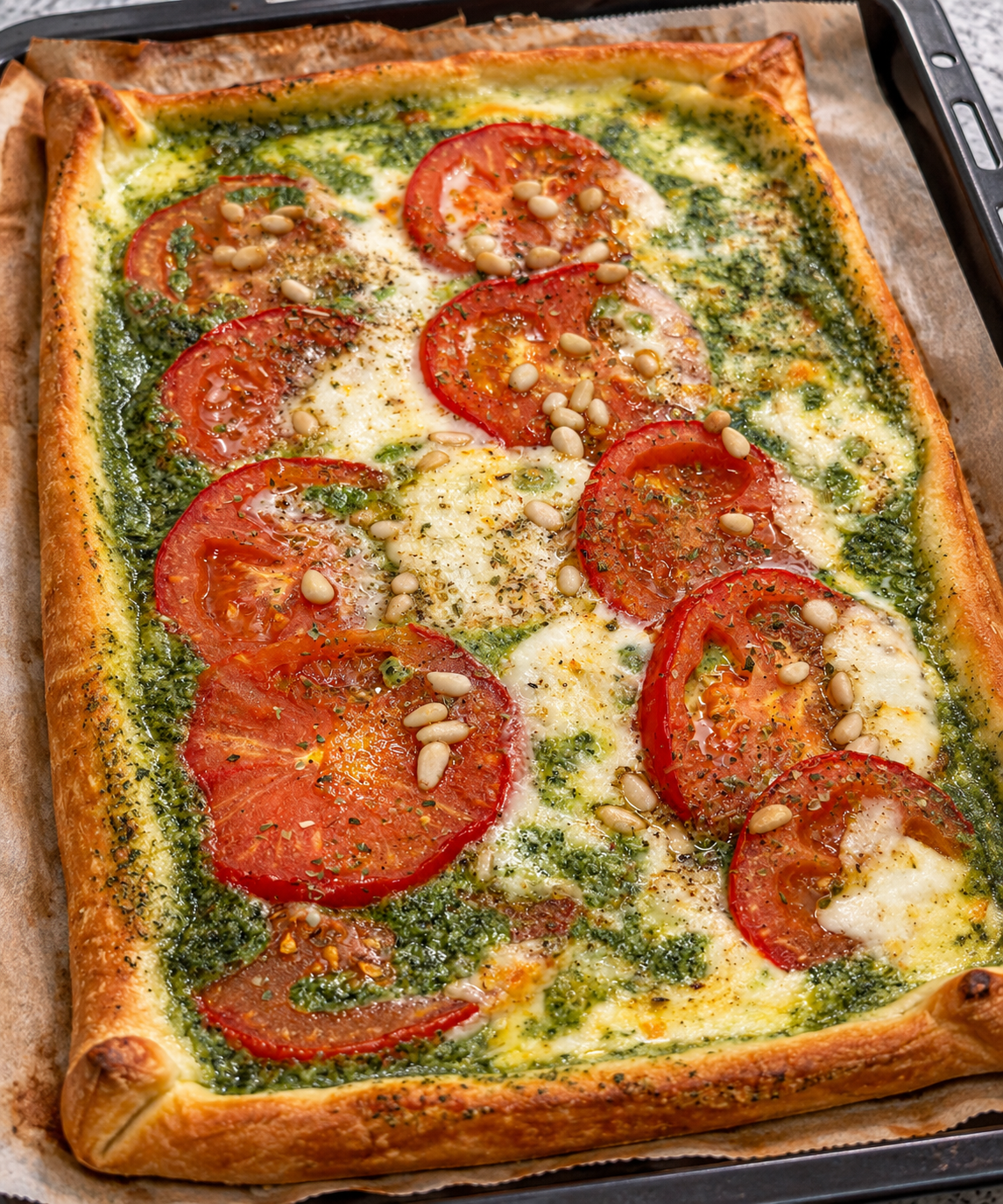Caprese alla mediterranea con pasta sfoglia