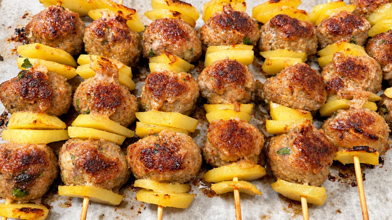 Spiedini di polpette e patate