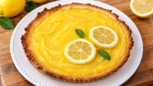 Torta al limone con crema decorata con fettine di limone e menta